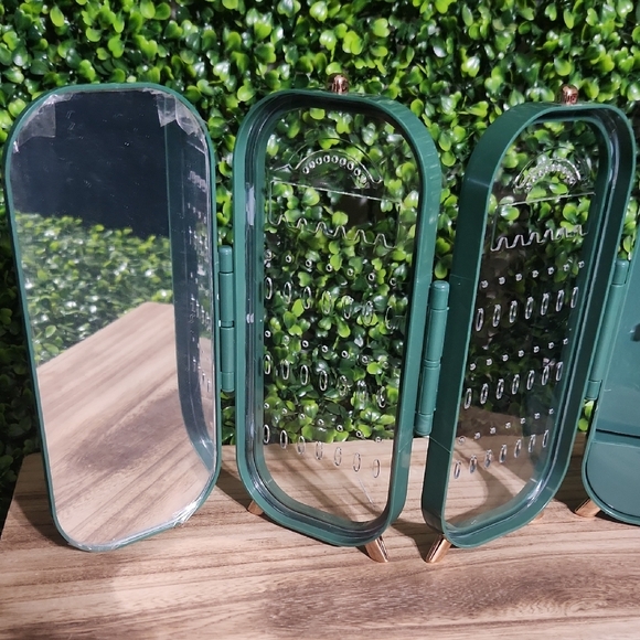 Green Jewelry Organizer and Folding Mirror - Picture 2 of 11